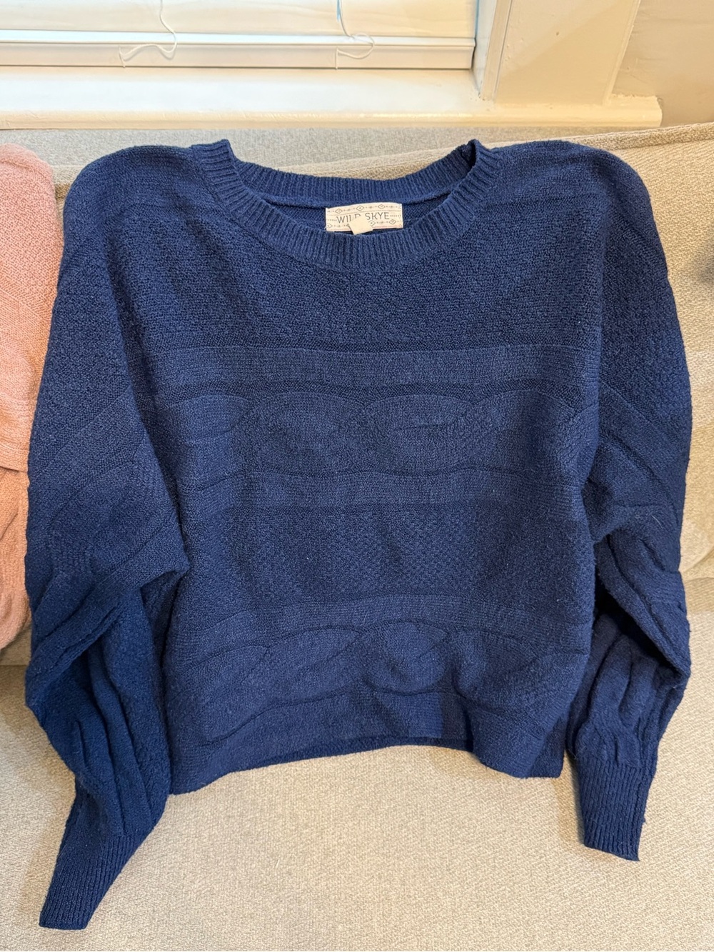 Wilfred Free Navy Crewneck Textured Knit Sweater